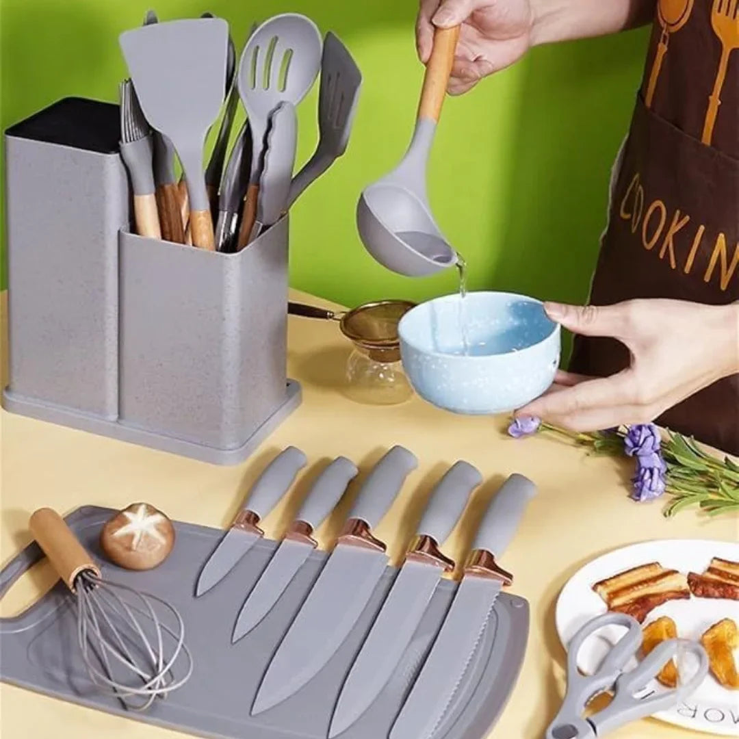 19-Piece Kitchen Utensils Set – Heat-Resistant Silicone & Stainless