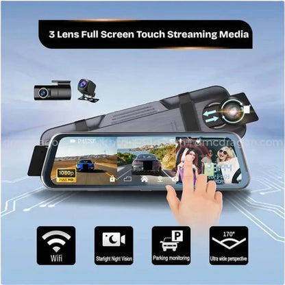 Vehicle Blackbox DVR 9.66” – 1080P Full HD 3-Way WiFi Dashcam  Camera